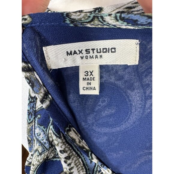 Max Studio Size 3 XL Womens Blouse Print Blue & White Paisley Cold Shoulder Top - Picture 12 of 14
